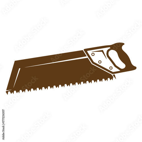 Classic hand saw depicted in vintage art style for carpentry and woodworking projects