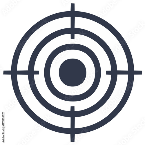 Graphic target symbol with concentric circles and crosshairs representing focus and accuracy