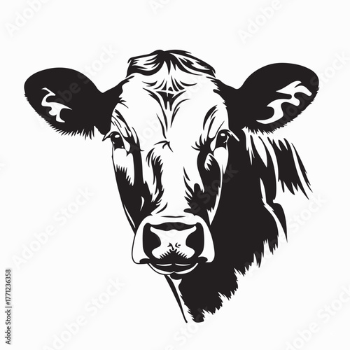Quadro su tela Cow Face Livestock Vector Illustration isolated on white background
