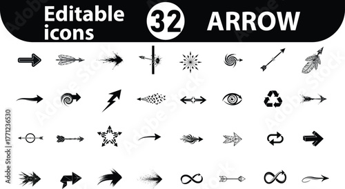 Collection of  editable black and white arrow icons for design and web use
