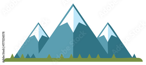 Stylized geometric mountain range with snow-capped peaks. Flat design vector landscape illustration.