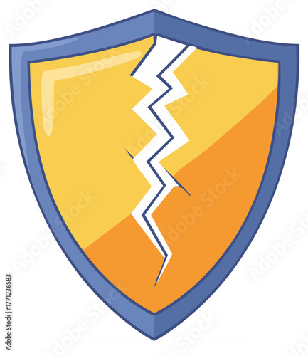 Cracked Security Shield Icon Representing System Vulnerability and Protection Failure