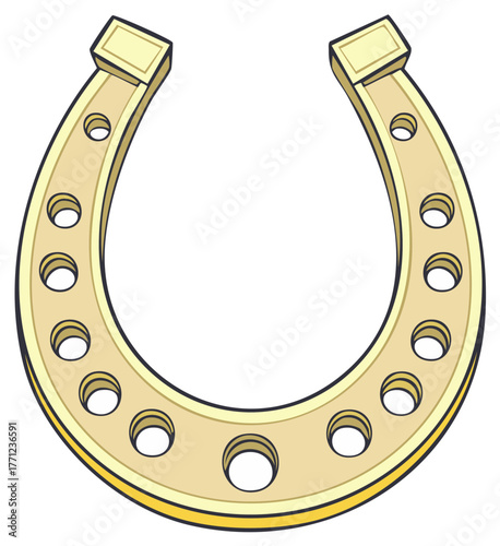 Golden horseshoe illustration with nail holes symbol of luck and good fortune
