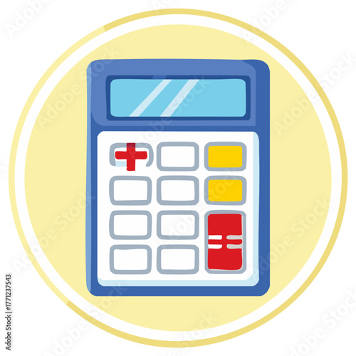 Cartoon Calculator with Button Symbols for Math Calculation, Accounting, or Finance