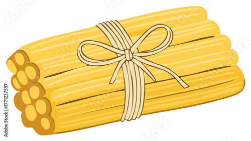 Bundle of Italian cannelloni pasta tubes tied with a decorative bow illustration