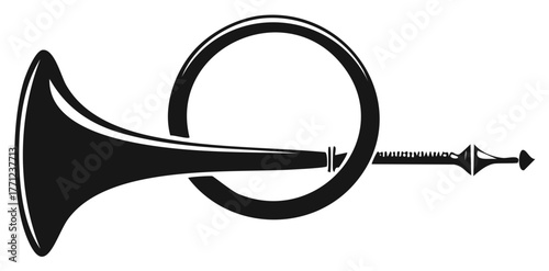 Black and white vector icon of a traditional looped ceremonial horn instrument