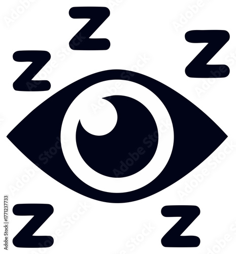 Stylized dark eye icon with floating Z letters symbolizing sleepiness, fatigue, and needing rest.