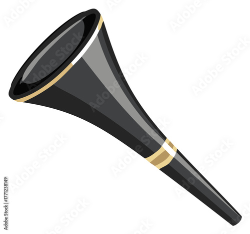 Black and gold vuvuzela stadium horn for sports celebration and fan cheering illustration