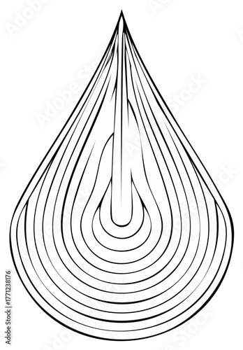 Black and white abstract layered design resembling a teardrop or plant bulb cross section