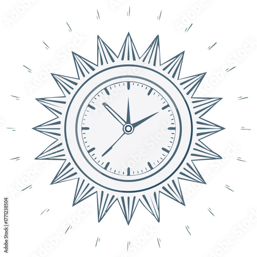 Stylized Sun Clock Face with Rays Illustration