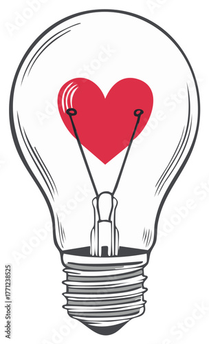 Red Heart Inside Light Bulb Illustration Symbolizing Love Idea