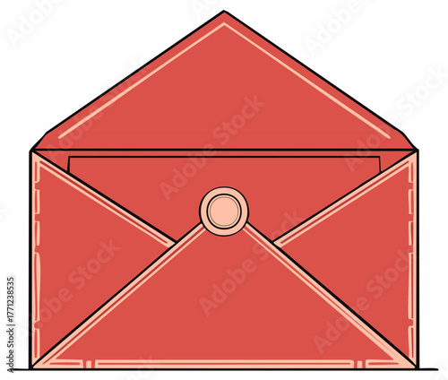 Stylish Salmon Envelope with Seal Invitation Correspondence Design Graphic