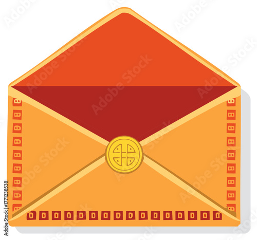 Brightly colored vector illustration of a stylized envelope with an emblem.