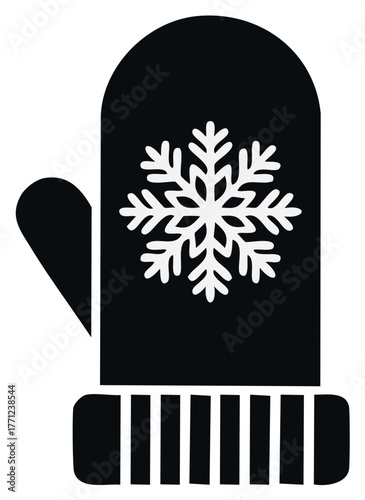 Black mitten with snowflake decoration in winter graphic