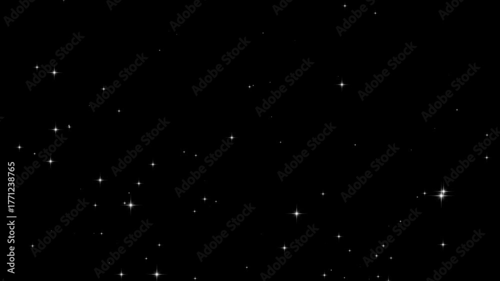 White glowing stars sparkle blinking retro vector dots twinkling starry night sky looping animation doodle glitter trail magic dust shimmer particle on black background
