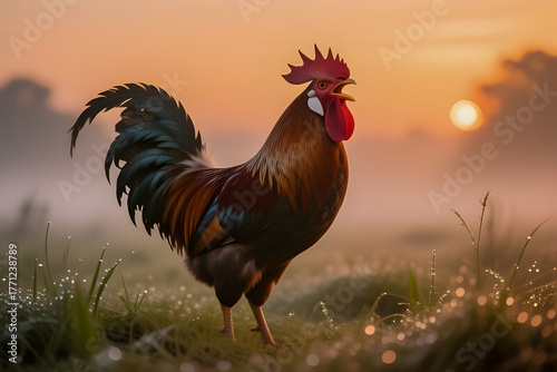 rooster in the grass