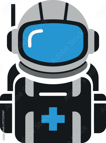 Futuristic medic astronaut space exploration emergency medical care vector