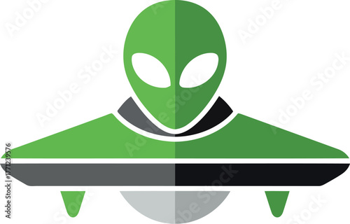 Green alien flying saucer illustration sci fi graphic design vector