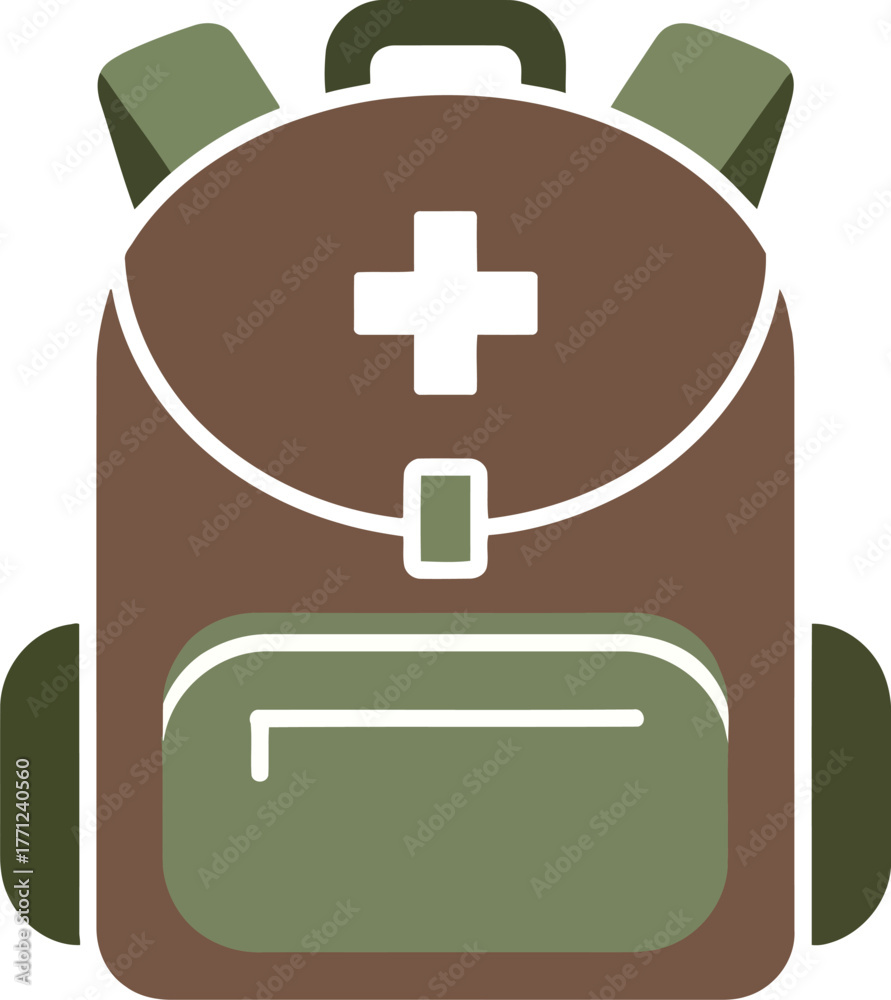 Obraz premium First aid kit backpack medical emergency survival gear vector