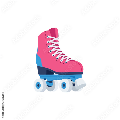Retro roller skate fun vibrant pink blue youth outdoor activity vector