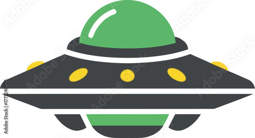 Green ufo flying saucer icon sci fi space alien spaceship technology vector