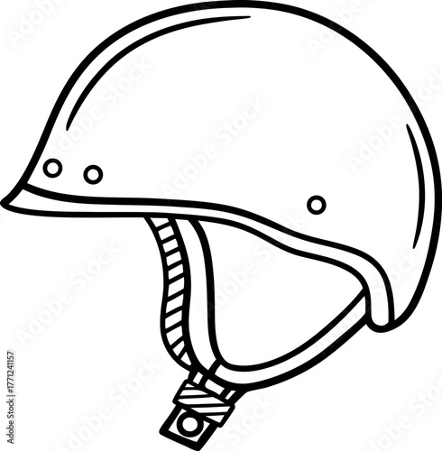 Protective motorcycle helmet outline safety gear for riders, minimalist line art illustration, head protection equipment