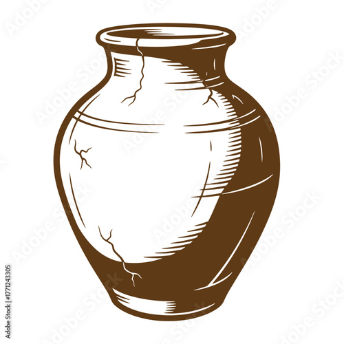 Simple antique pottery vessel illustration in vintage art style depicting ancient ceramic crafts