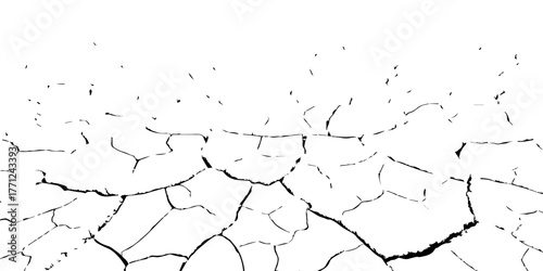 Vector cracked dry earth texture showing drought and climate change concept. Black and white cracked soil background design for environmental, nature, and global warming themes.