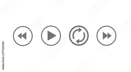 Vector illustration of set of media player control icons, including rewind, play, loop, and fast forward, for user interface design and multimedia applications