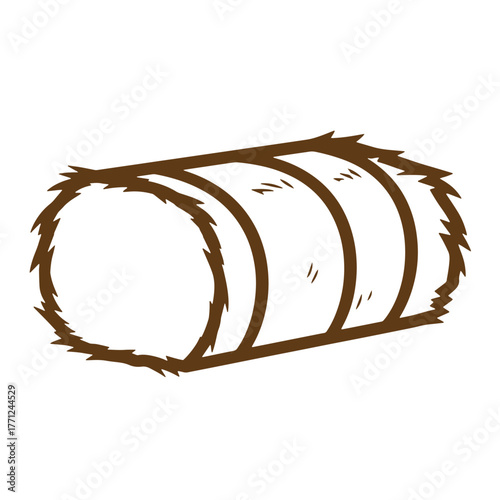 Simple illustration of a round hay bale in a vintage art style on white background