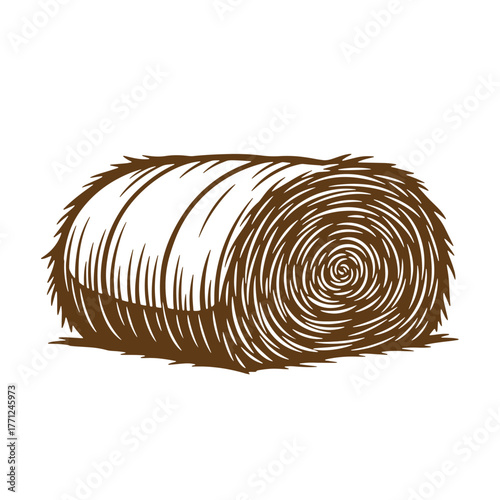 Vintage art illustration of a brown hay bale isolated on a plain white background