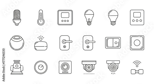 Set of smart home automation icons thin line style vector illustration for smart technology and modern house control isolated on white background
