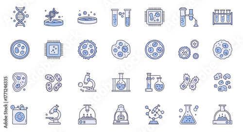Set of science and biology icons vector illustration in flat design perfect for scientific presentations and web design