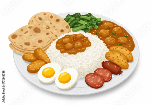 A beautifully arranged plate showcasing a variety of delicious, colorful Indian food items, ready to eat.