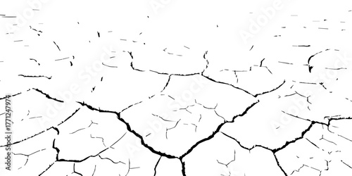 Cracked dry earth texture background. Vector illustration of drought and climate change concept. Black and white cracked soil surface for environment, nature, and global warming design themes.