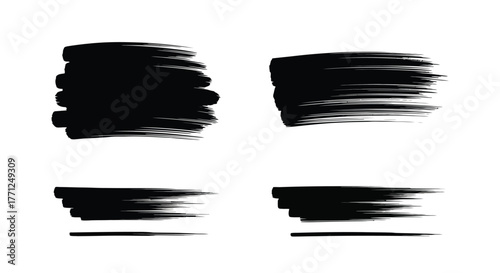 Four abstract black brush strokes on a clean white background