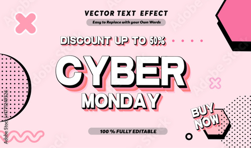 Cyber Monday 3D Vector Text Effect Editable Retro Pop Art Style
