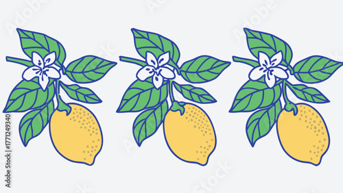 Fresh lemons with blossoms create a bright, cheerful, summery pattern with refreshing citrus vibes