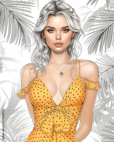 Wallpaper Mural A woman in a yellow polka dot dress is posing for a photo Torontodigital.ca