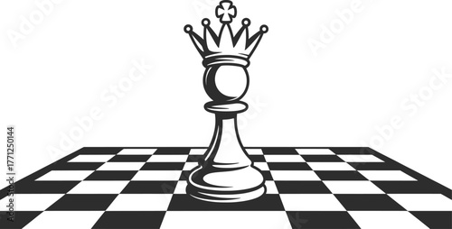 Chess Queen Pawn on Board Vector Illustration.
