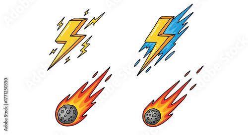 Cartoon illustration of lightning bolts and shooting stars with vibrant colors