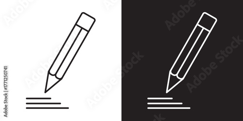 Pencil Writing Icon on Black and White Background.