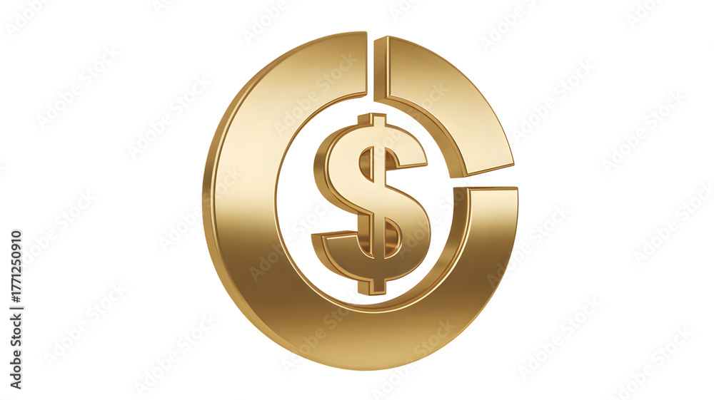 Obraz premium Golden dollar sign inside a segmented circle against a