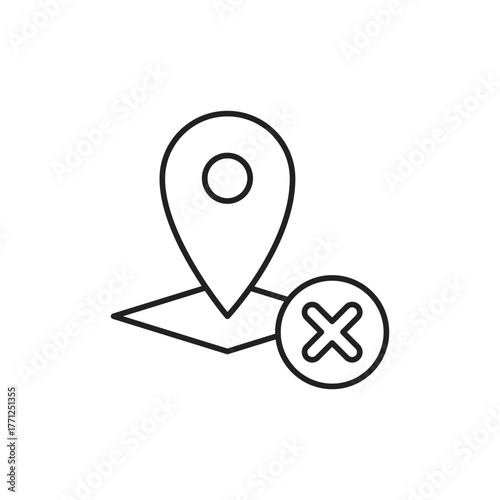 Pin Cross Icon, Invalid Location Marker for SaaS UI.
