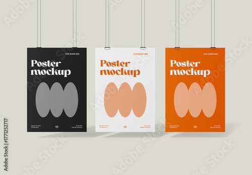 Three Hanging Poster Mockup Template