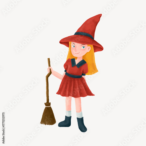 Girl in witch costume, Halloween collage element vector