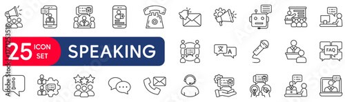 Speaking set of web icons in line style. vector illustration concept relate to speaking, person, head, symbol, mouth, people, pictogram, bubble, human, phone