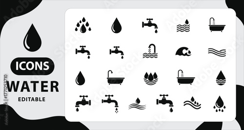 Diverse Black and White Water Icon Set Vector Illustration for Web Design and Graphic Projects