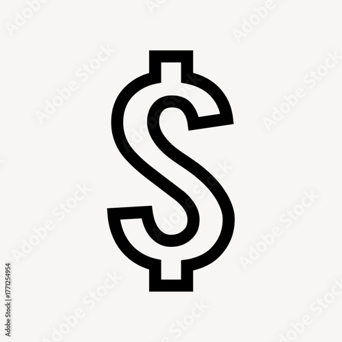 Dollar sign icon, line art design vector