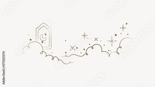 Cloudy sky night, mosque window, Ramadan clipart vector